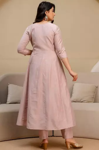 ethnic motifs printed thread work  silk kurta with trousers & dupatta