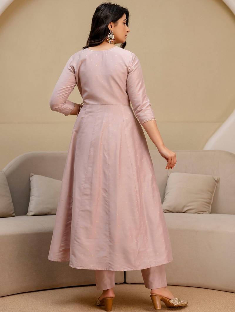 ethnic motifs printed thread work  silk kurta with trousers & dupatta