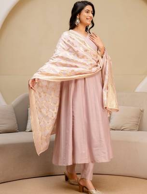 ethnic motifs printed thread work  silk kurta with trousers & dupatta 5