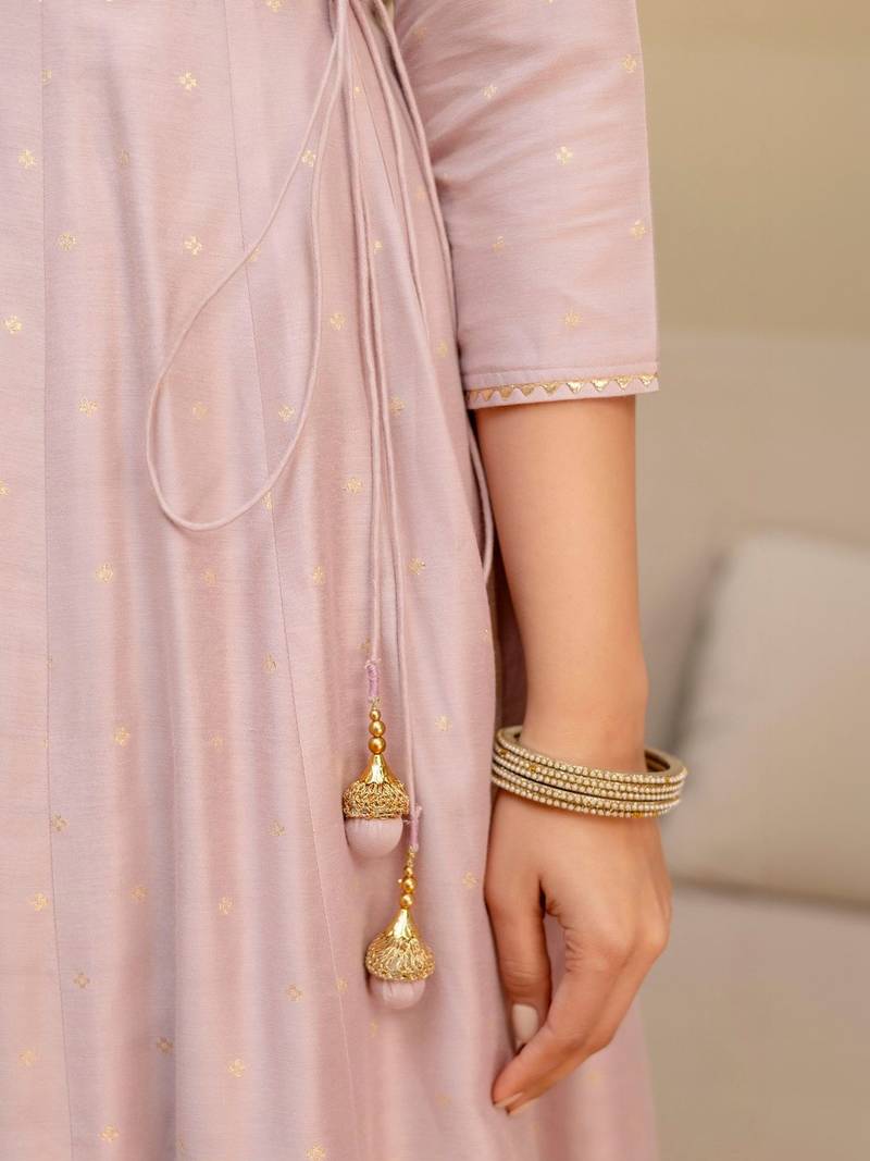 ethnic motifs printed thread work  silk kurta with trousers & dupatta