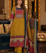 women ethnic motifs printed regular  cotton kurta with trousers & with dupatta