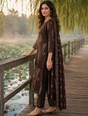 women ethnic motifs printed regular thread work  cotton kurta with trousers & with dupatta 3
