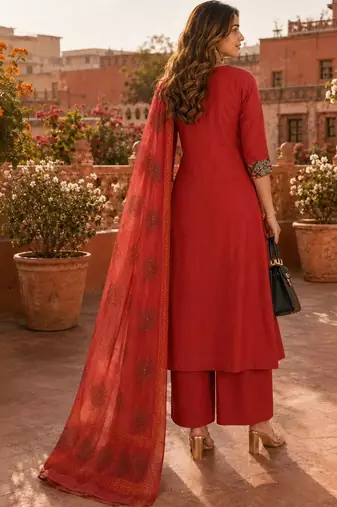 women ethnic motifs regular thread work  cotton kurta with palazzos & with dupatta