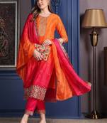 women ethnic motifs embroidered empire thread work kurta with trousers & with dupatta