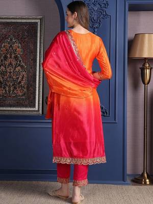 women ethnic motifs embroidered empire thread work kurta with trousers & with dupatta 2