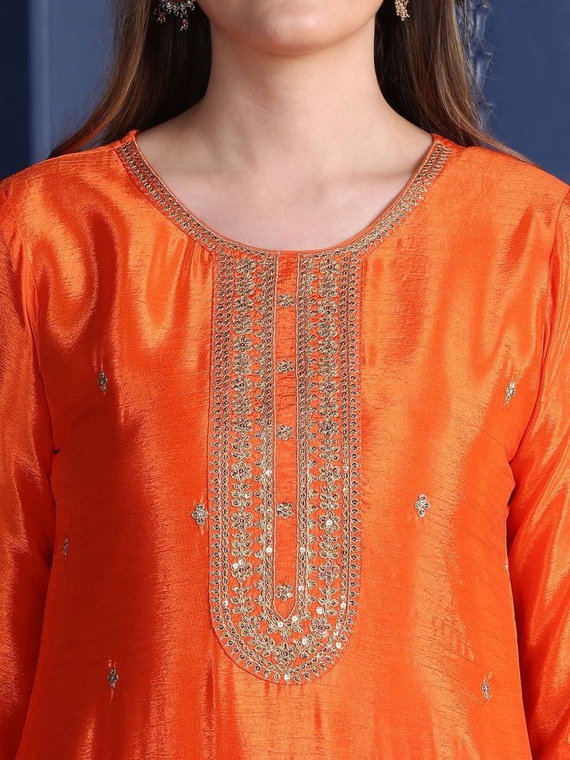 women ethnic motifs embroidered empire thread work kurta with trousers & with dupatta