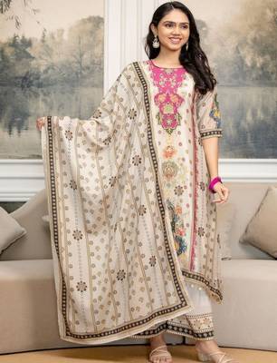 women ethnic motifs printed regular kurta with trousers & with dupatta 1
