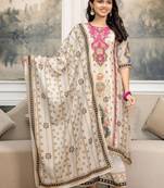 women ethnic motifs printed regular kurta with trousers & with dupatta