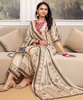 women ethnic motifs printed regular kurta with trousers & with dupatta 2