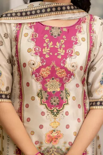 women ethnic motifs printed regular kurta with trousers & with dupatta