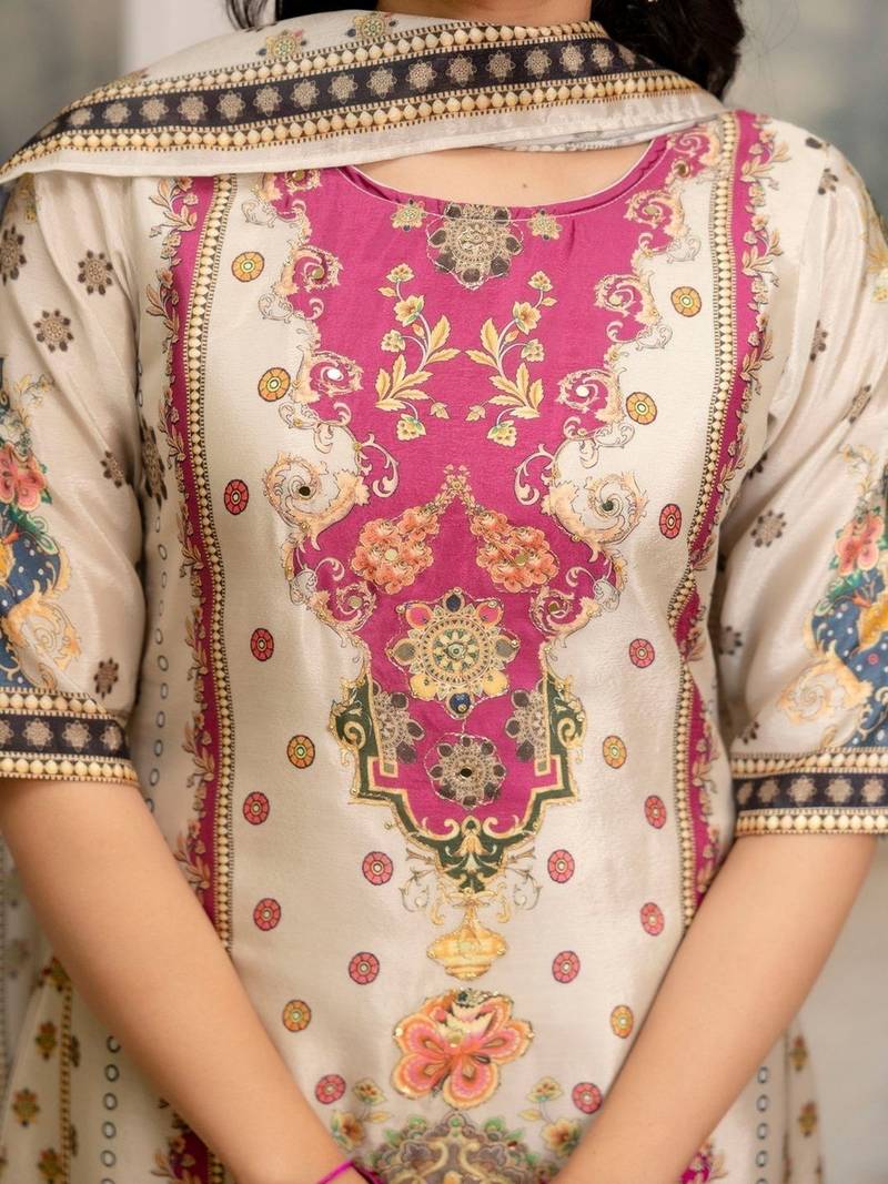 women ethnic motifs printed regular kurta with trousers & with dupatta
