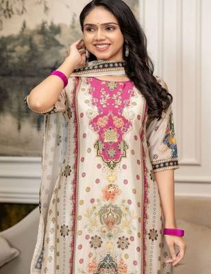 women ethnic motifs printed regular kurta with trousers & with dupatta 5