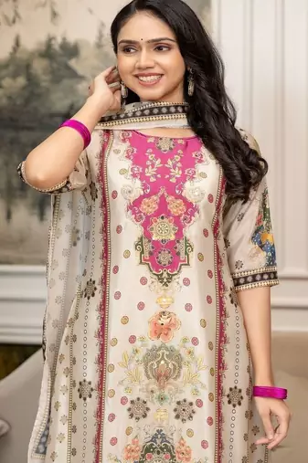 women ethnic motifs printed regular kurta with trousers & with dupatta