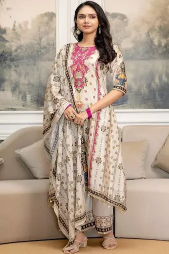 women ethnic motifs printed regular kurta with trousers & with dupatta