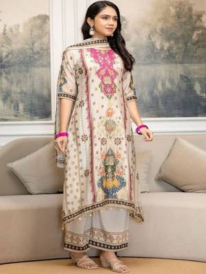 women ethnic motifs printed regular kurta with trousers & with dupatta 7