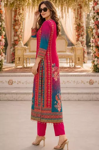 women floral printed regular thread work kurta with trousers & with dupatta