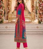 women floral printed regular thread work kurta with trousers & with dupatta