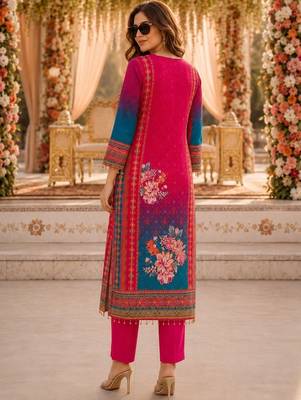 women floral printed regular thread work kurta with trousers & with dupatta 4