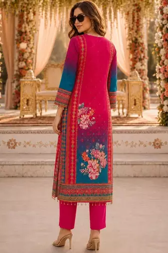 women floral printed regular thread work kurta with trousers & with dupatta