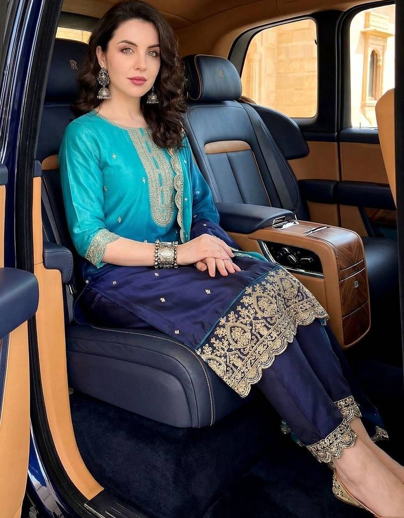 women ombre dyed regular thread work  silk kurta with trousers & with dupatta