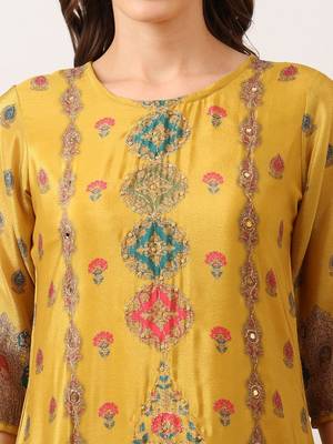 women ethnic motifs printed regular mirror work kurta with palazzos & with dupatta 6
