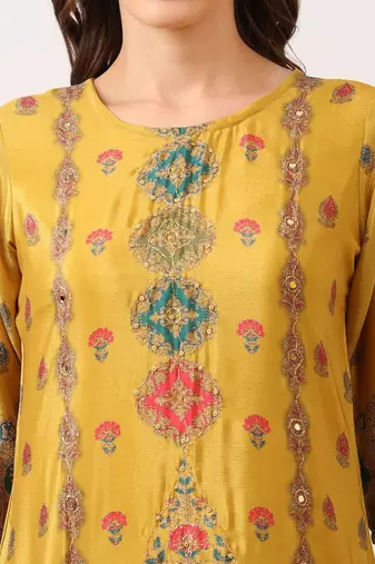 women ethnic motifs printed regular mirror work kurta with palazzos & with dupatta