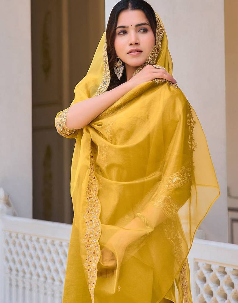women ethnic motifs embroidered regular sequinned chanderi cotton kurta with trousers & with