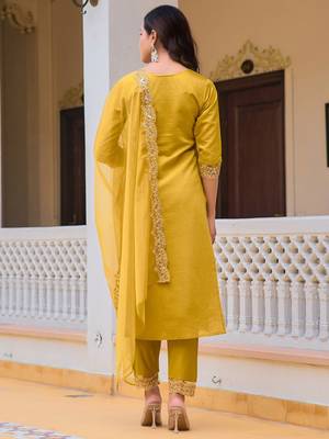 women ethnic motifs embroidered regular sequinned chanderi cotton kurta with trousers & with 5
