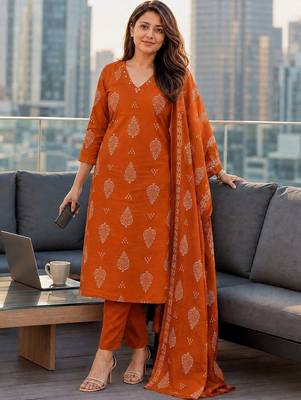 women ethnic  cotton kurta with trousers & with dupatta 1