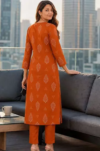 women ethnic  cotton kurta with trousers & with dupatta