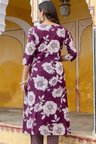 women floral printed pleated  cotton kurta with trousers & with dupatta