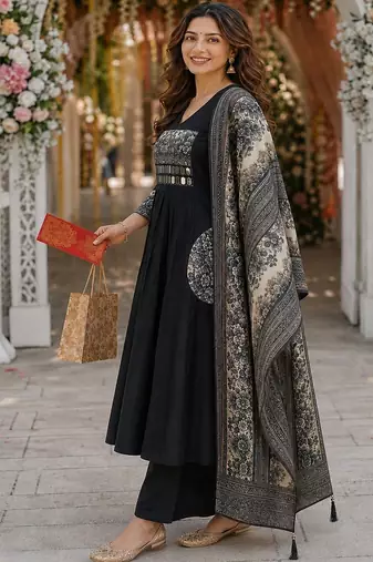 women ethnic motifs work chanderi silk kurta with trousers & with dupatta