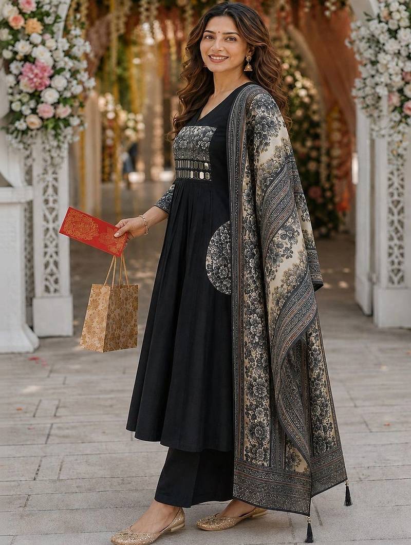 women ethnic motifs work chanderi silk kurta with trousers & with dupatta