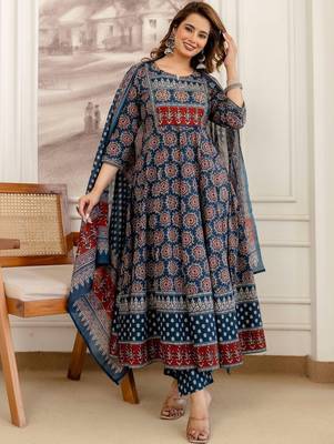 women ethnic motifs printed empire sequinned  cotton kurta with trousers & with dupatta 1