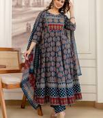 women ethnic motifs printed empire sequinned  cotton kurta with trousers & with dupatta