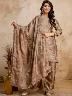 women embroidered regular kurta with palazzos & with dupatta 1