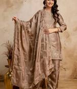 women embroidered regular kurta with palazzos & with dupatta
