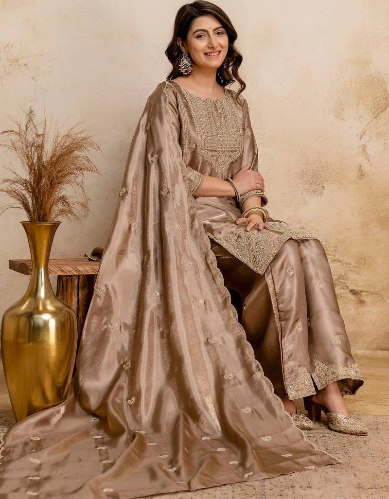 women embroidered regular kurta with palazzos & with dupatta