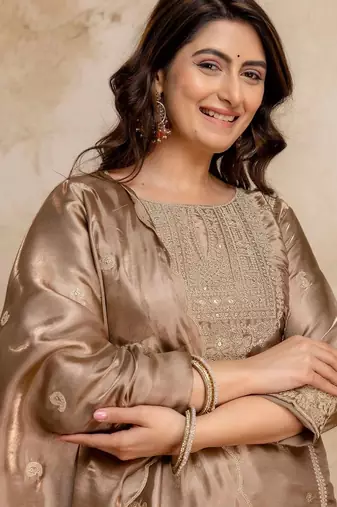 women embroidered regular kurta with palazzos & with dupatta