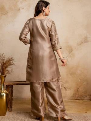 women embroidered regular kurta with palazzos & with dupatta 4