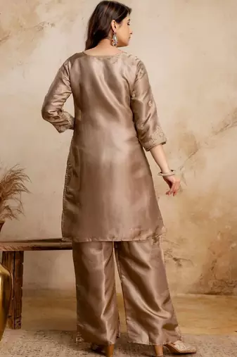 women embroidered regular kurta with palazzos & with dupatta