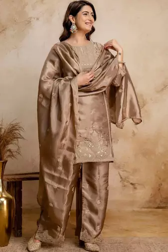 women embroidered regular kurta with palazzos & with dupatta