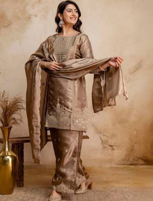 women embroidered regular kurta with palazzos & with dupatta 7
