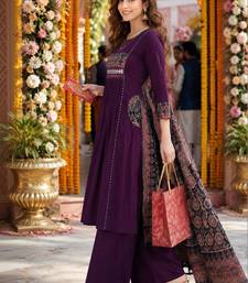 women ethnic motifs embroidered empire mirror work  cotton kurta with palazzos & with
