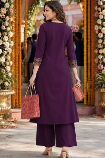 women ethnic motifs embroidered empire mirror work  cotton kurta with palazzos & with