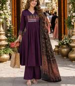 women ethnic motifs embroidered empire mirror work  cotton kurta with palazzos & with