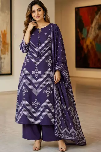 women ethnic motifs printed regular  cotton kurta with palazzos & with dupatta