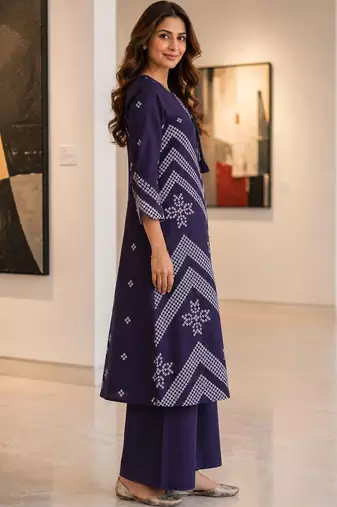 women ethnic motifs printed regular  cotton kurta with palazzos & with dupatta