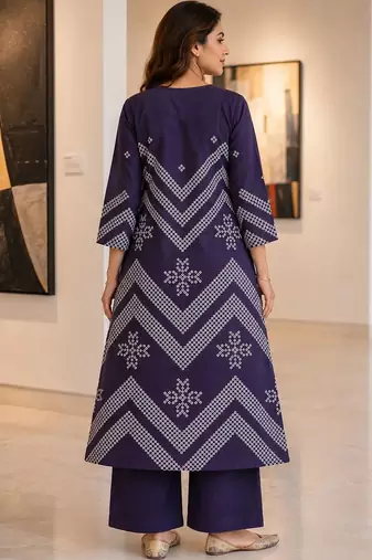 women ethnic motifs printed regular  cotton kurta with palazzos & with dupatta