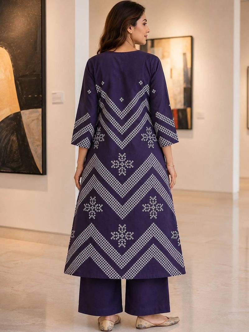 women ethnic motifs printed regular  cotton kurta with palazzos & with dupatta
